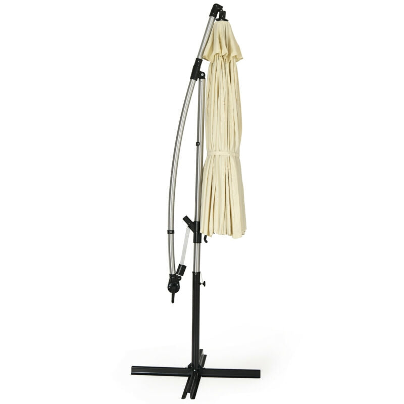 10 Feet Patio Offset Umbrella Market Hanging Umbrella for Backyard Poolside Lawn Garden-Beige-Outdoor Umbrellas-DECOROLALA