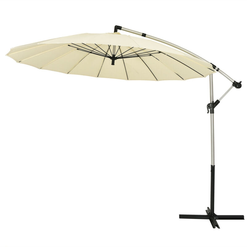 10 Feet Patio Offset Umbrella Market Hanging Umbrella for Backyard Poolside Lawn Garden-Beige-Outdoor Umbrellas-DECOROLALA