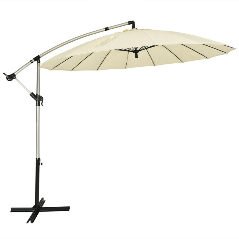10 Feet Patio Offset Umbrella Market Hanging Umbrella for Backyard Poolside Lawn Garden-Beige-Outdoor Umbrellas-DECOROLALA