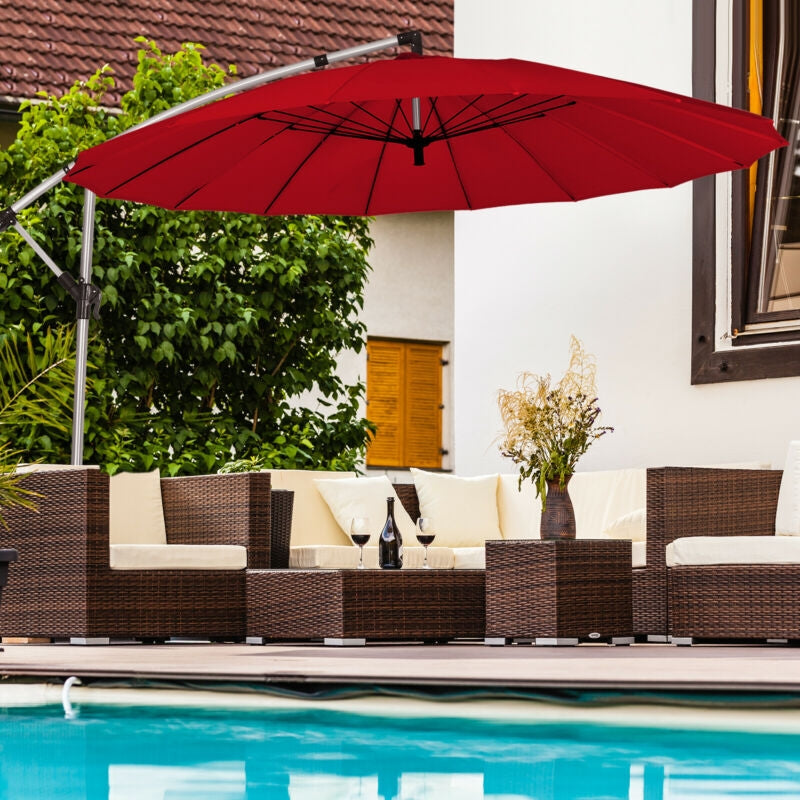 10 Feet Patio Offset Umbrella Market Hanging Umbrella for Backyard Poolside Lawn Garden-Burgundy-Outdoor Umbrellas-DECOROLALA