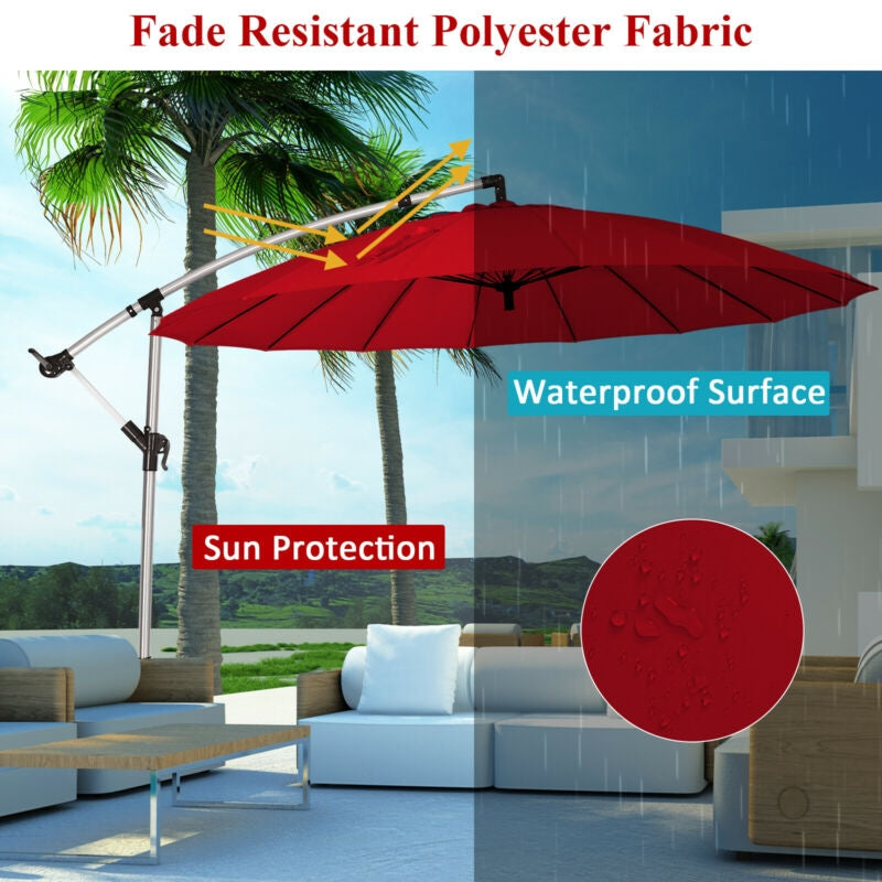 10 Feet Patio Offset Umbrella Market Hanging Umbrella for Backyard Poolside Lawn Garden-Burgundy-Outdoor Umbrellas-DECOROLALA