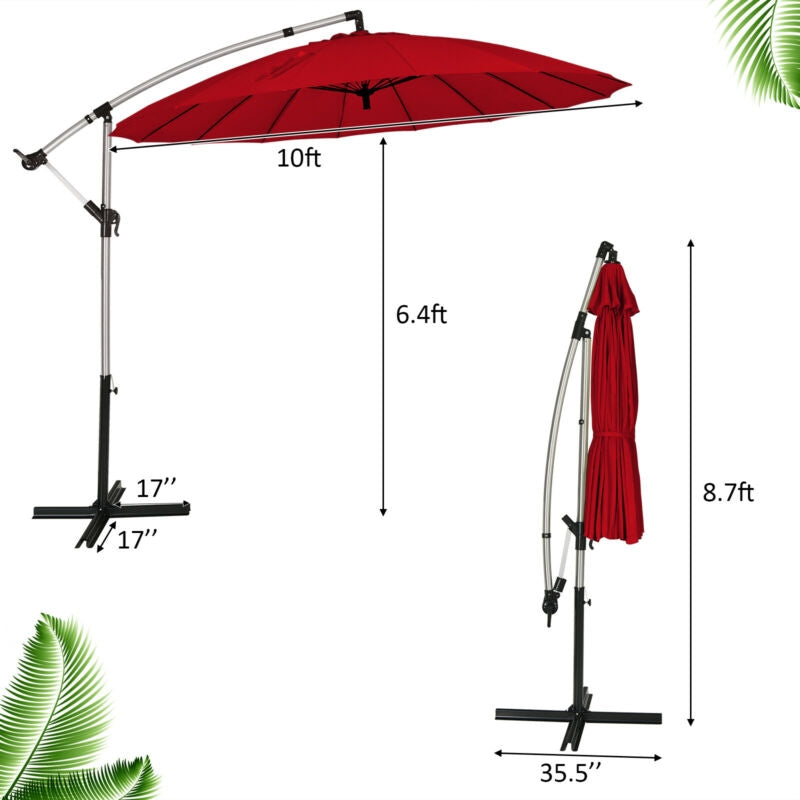 10 Feet Patio Offset Umbrella Market Hanging Umbrella for Backyard Poolside Lawn Garden-Burgundy-Outdoor Umbrellas-DECOROLALA