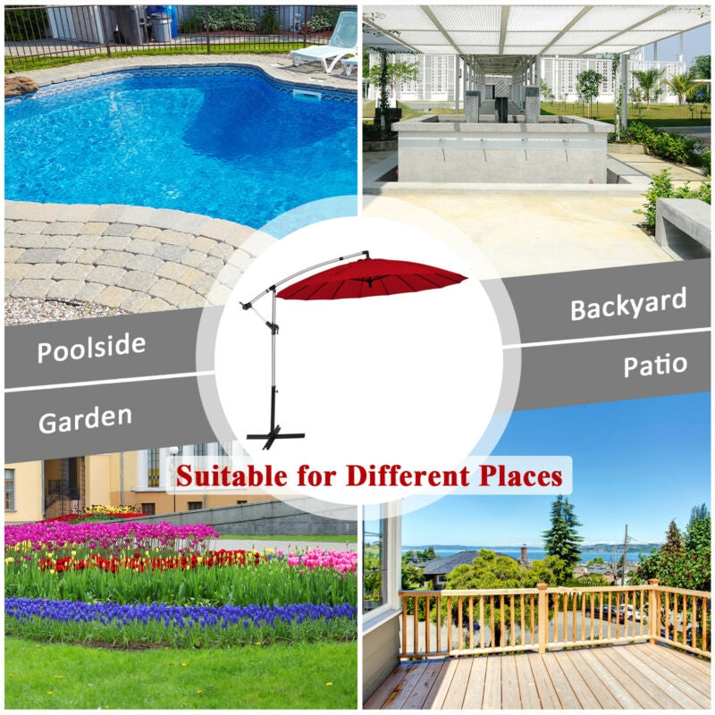 10 Feet Patio Offset Umbrella Market Hanging Umbrella for Backyard Poolside Lawn Garden-Burgundy-Outdoor Umbrellas-DECOROLALA