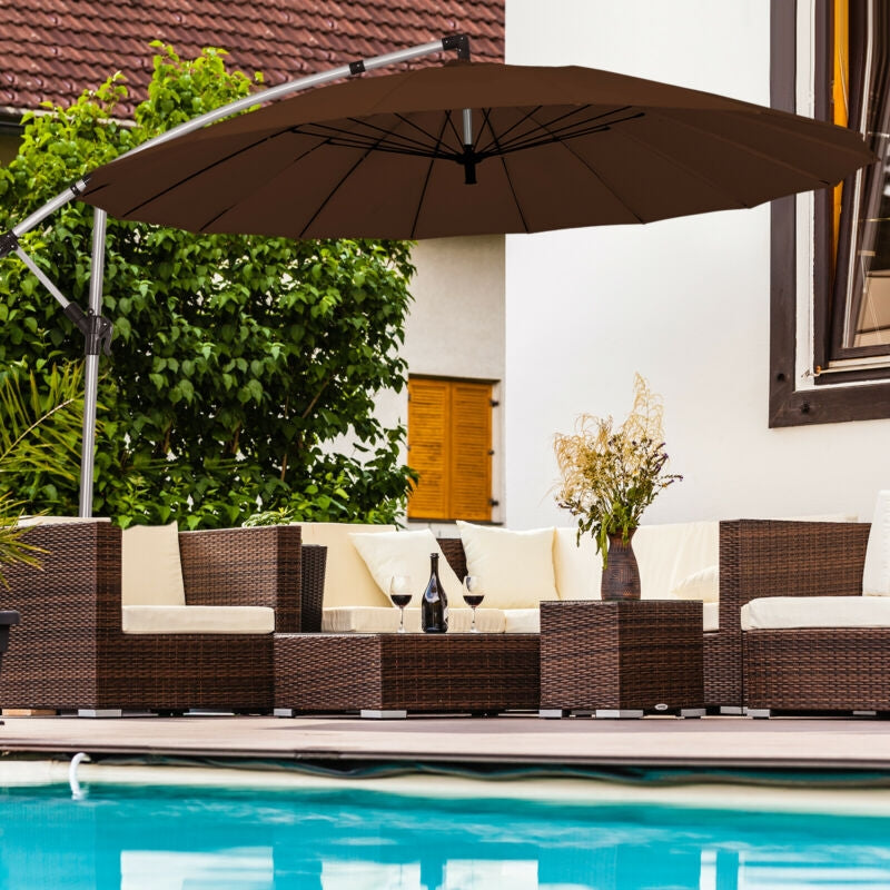 10 Feet Patio Offset Umbrella Market Hanging Umbrella for Backyard Poolside Lawn Garden-Tan-Outdoor Umbrellas-DECOROLALA