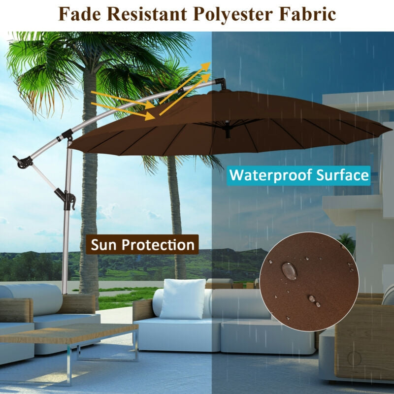 10 Feet Patio Offset Umbrella Market Hanging Umbrella for Backyard Poolside Lawn Garden-Tan-Outdoor Umbrellas-DECOROLALA