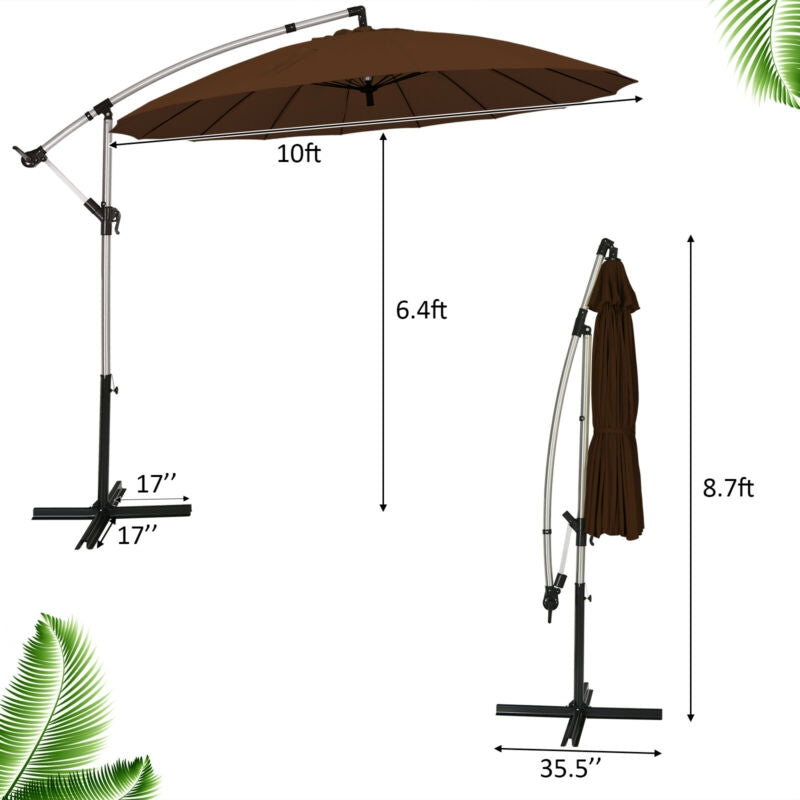 10 Feet Patio Offset Umbrella Market Hanging Umbrella for Backyard Poolside Lawn Garden-Tan-Outdoor Umbrellas-DECOROLALA