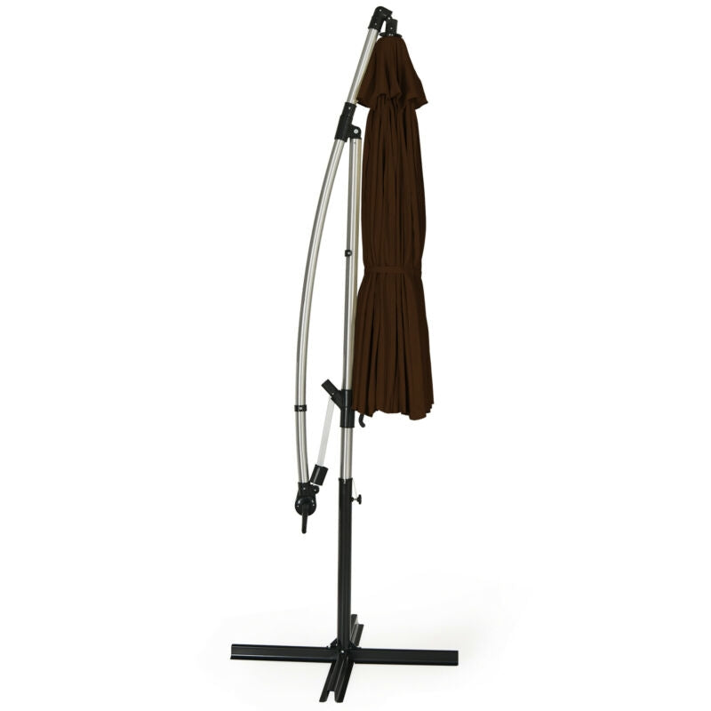 10 Feet Patio Offset Umbrella Market Hanging Umbrella for Backyard Poolside Lawn Garden-Tan-Outdoor Umbrellas-DECOROLALA