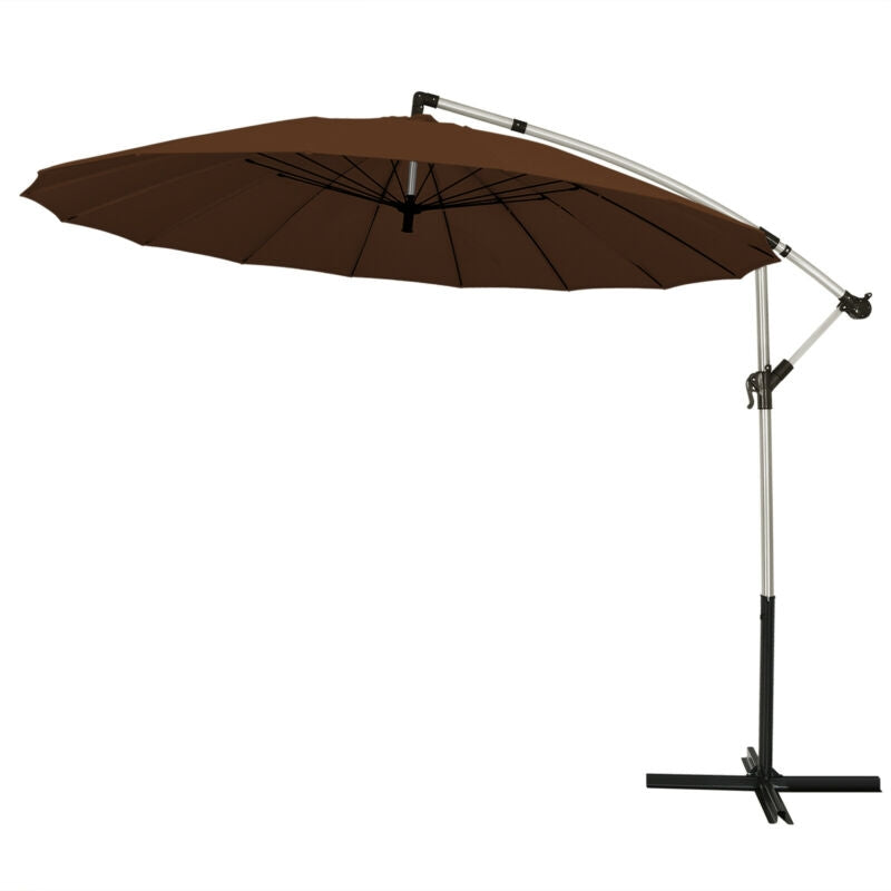 10 Feet Patio Offset Umbrella Market Hanging Umbrella for Backyard Poolside Lawn Garden-Tan-Outdoor Umbrellas-DECOROLALA