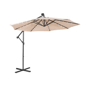 10 Feet Patio Solar Powered Cantilever Umbrella with Tilting System-Beige-Outdoor Umbrellas-DECOROLALA