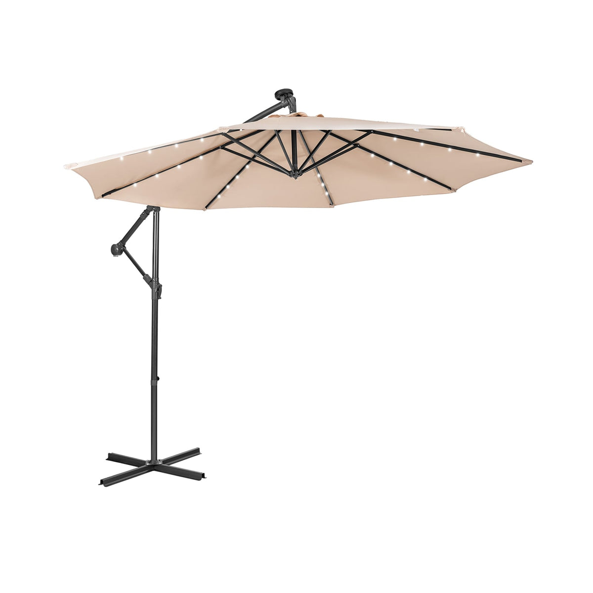 10 Feet Patio Solar Powered Cantilever Umbrella with Tilting System-Beige-Outdoor Umbrellas-DECOROLALA