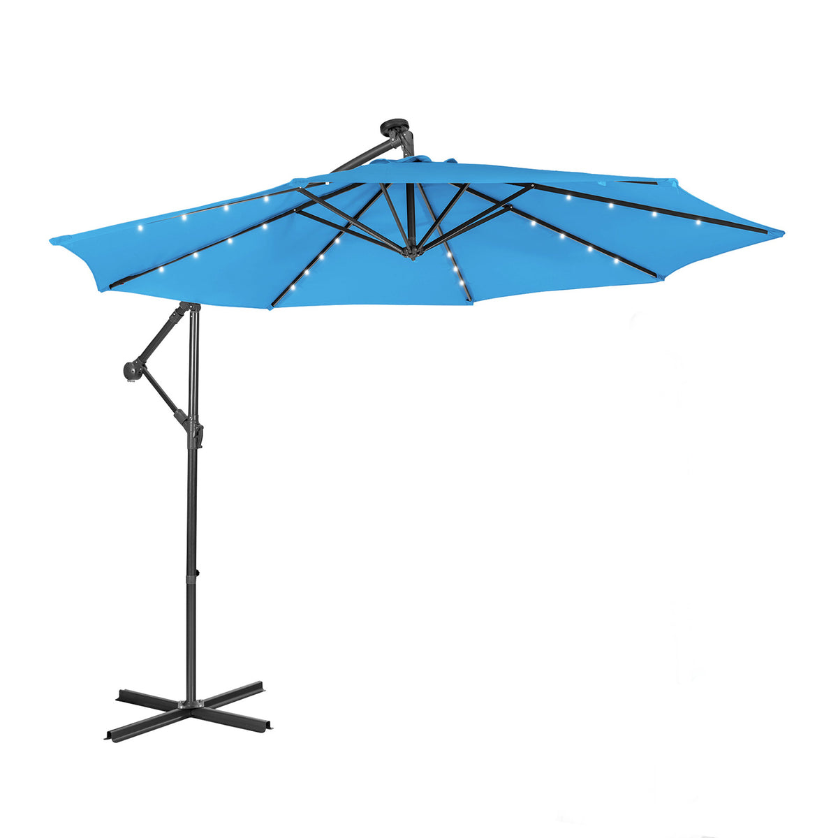 10 Feet Patio Solar Powered Cantilever Umbrella with Tilting System-Blue-Outdoor Umbrellas-DECOROLALA