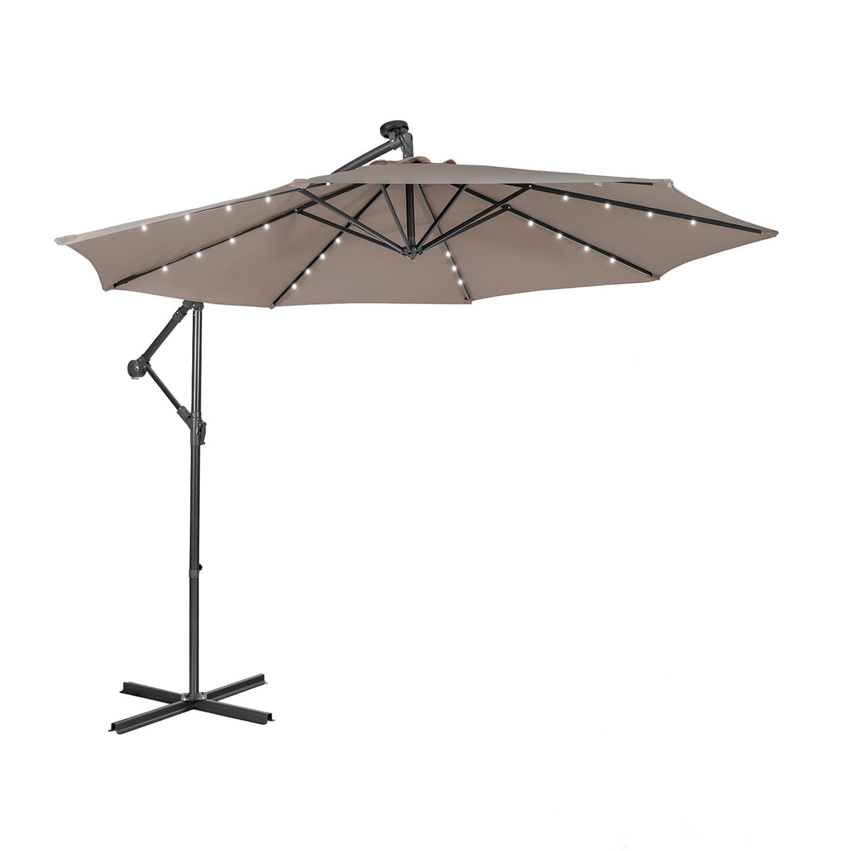 10 Feet Patio Solar Powered Cantilever Umbrella with Tilting System-Coffee-Outdoor Umbrellas-DECOROLALA