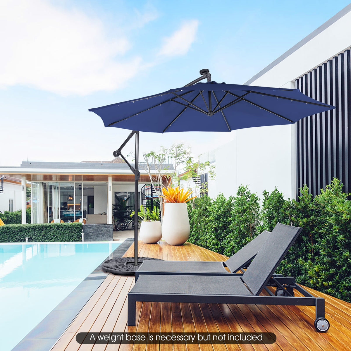 10 Feet Patio Solar Powered Cantilever Umbrella with Tilting System-Navy-Outdoor Umbrellas-DECOROLALA