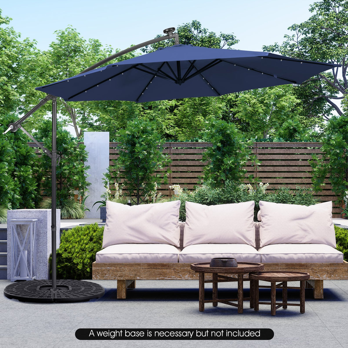 10 Feet Patio Solar Powered Cantilever Umbrella with Tilting System-Navy-Outdoor Umbrellas-DECOROLALA