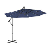 10 Feet Patio Solar Powered Cantilever Umbrella with Tilting System-Navy-Outdoor Umbrellas-DECOROLALA