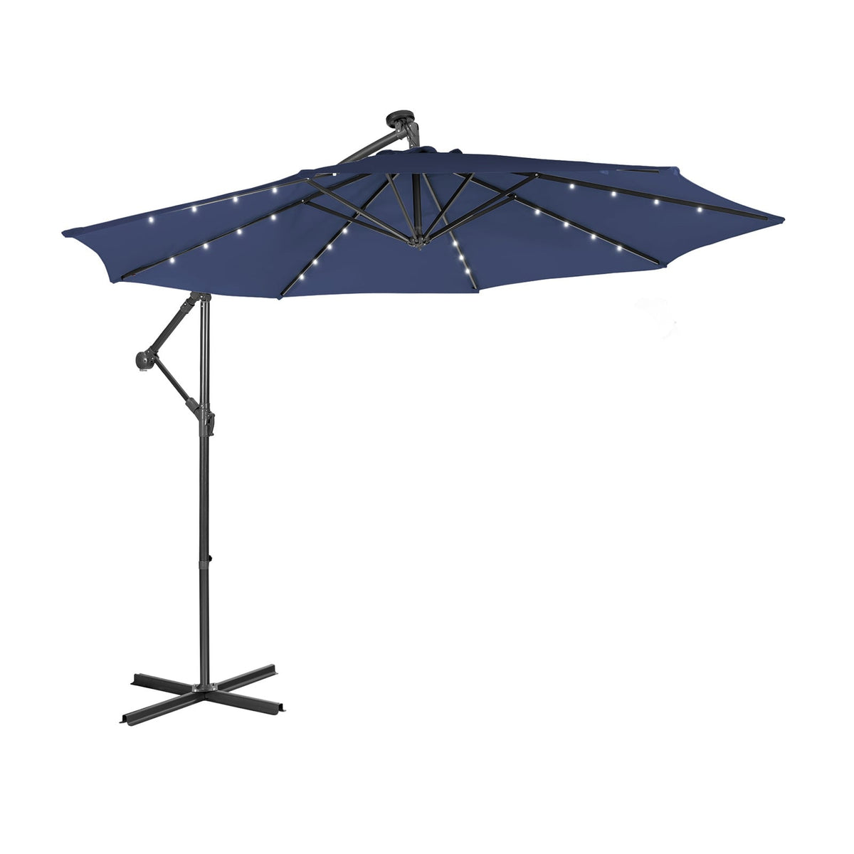 10 Feet Patio Solar Powered Cantilever Umbrella with Tilting System-Navy-Outdoor Umbrellas-DECOROLALA