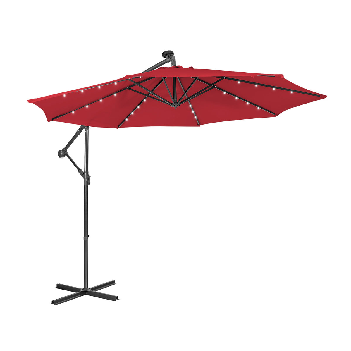 10 Feet Patio Solar Powered Cantilever Umbrella with Tilting System-Wine-Outdoor Umbrellas-DECOROLALA