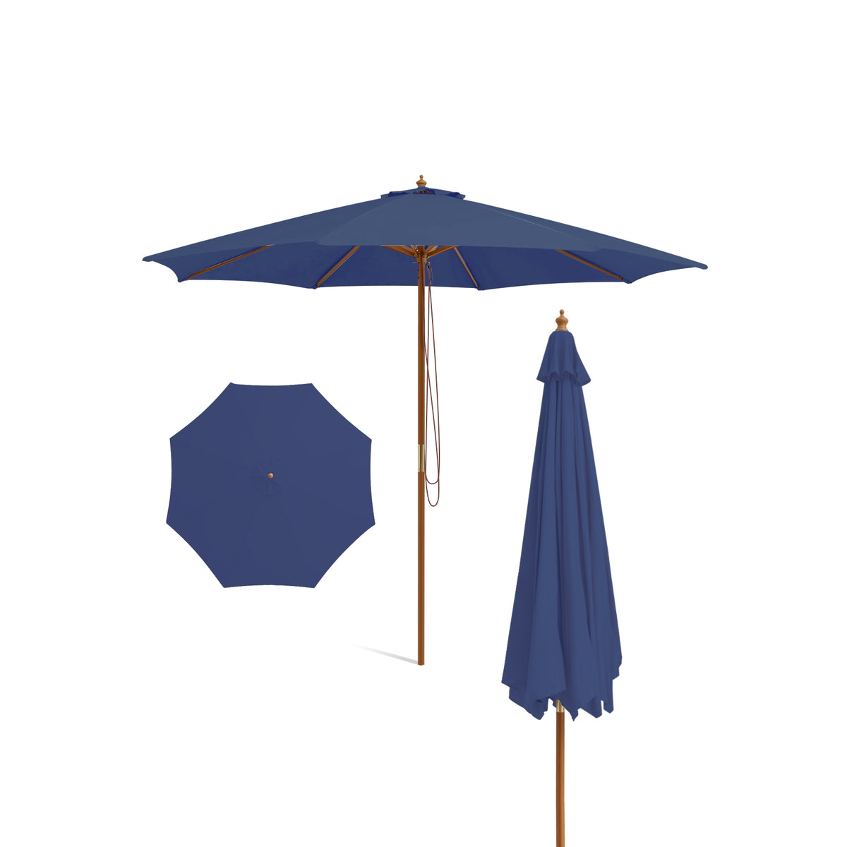 10 Feet Patio Umbrella with 8 Wooden Ribs and 3 Adjustable Heights-Navy-Outdoor Umbrellas-DECOROLALA