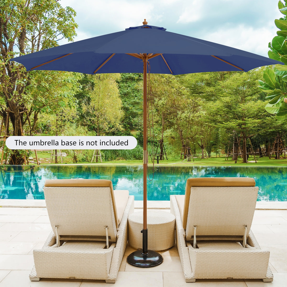 10 Feet Patio Umbrella with 8 Wooden Ribs and 3 Adjustable Heights-Navy-Outdoor Umbrellas-DECOROLALA