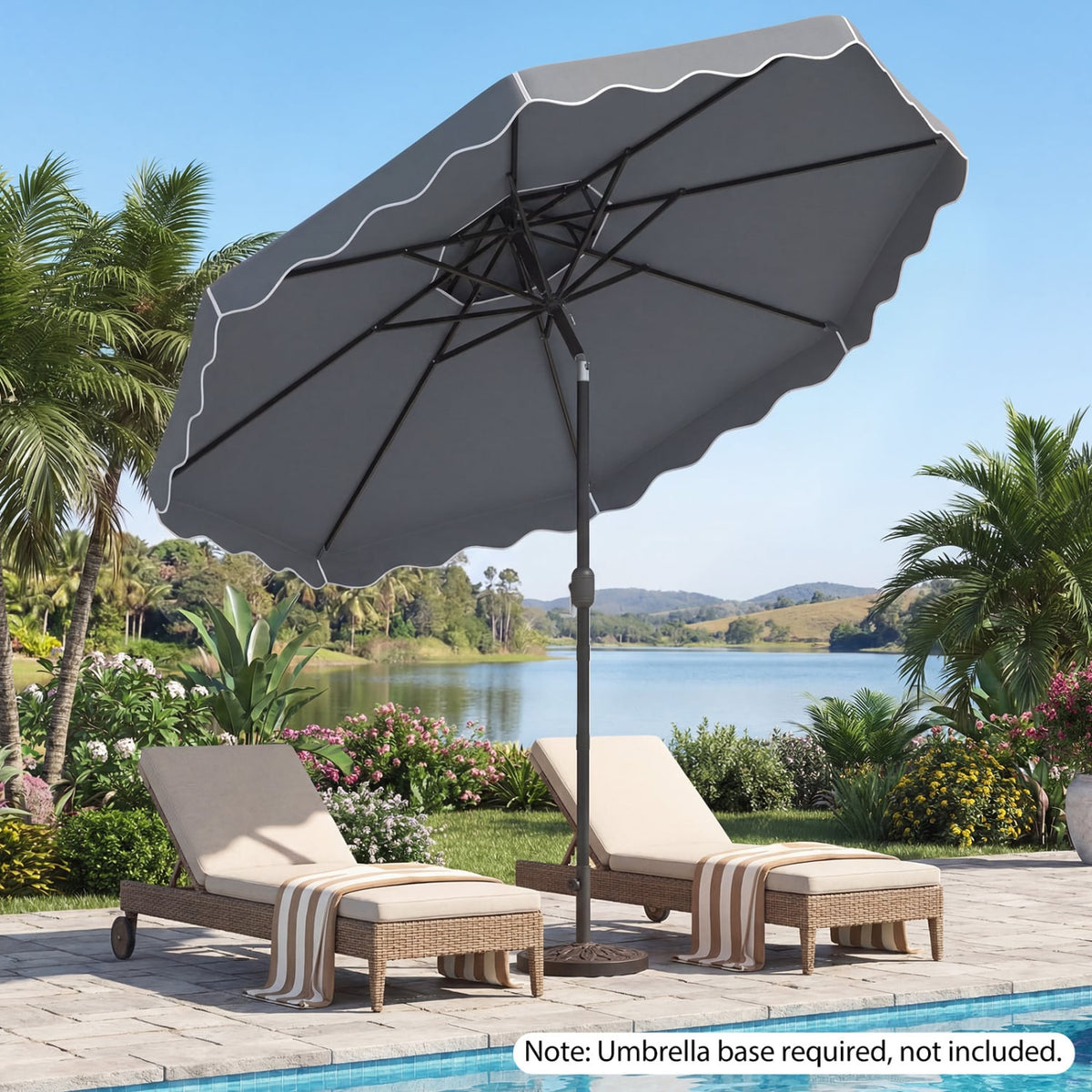 10 Feet Patio Umbrella with Push Button Tilt and Crank-Gray-Outdoor Umbrellas-DECOROLALA