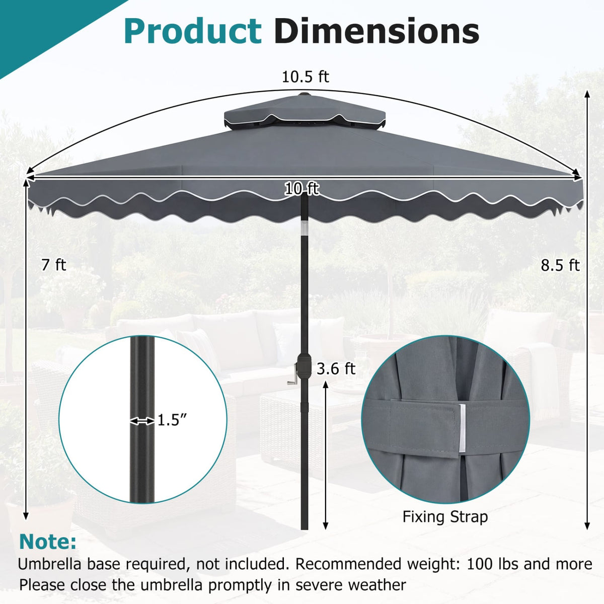 10 Feet Patio Umbrella with Push Button Tilt and Crank-Gray-Outdoor Umbrellas-DECOROLALA
