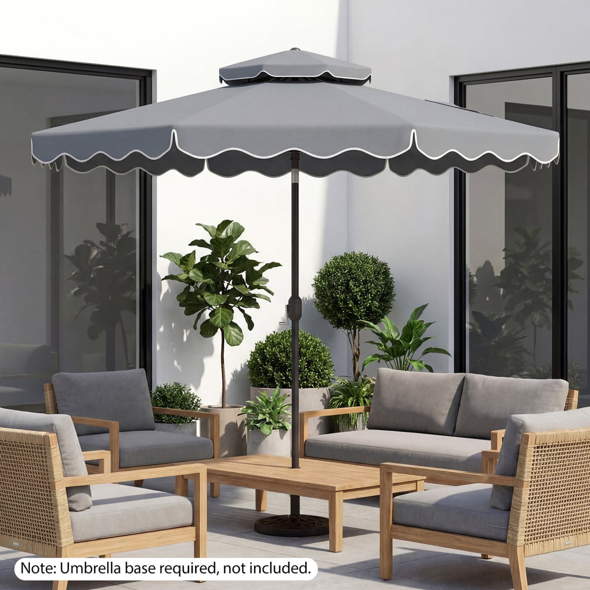 10 Feet Patio Umbrella with Push Button Tilt and Crank-Gray-Outdoor Umbrellas-DECOROLALA