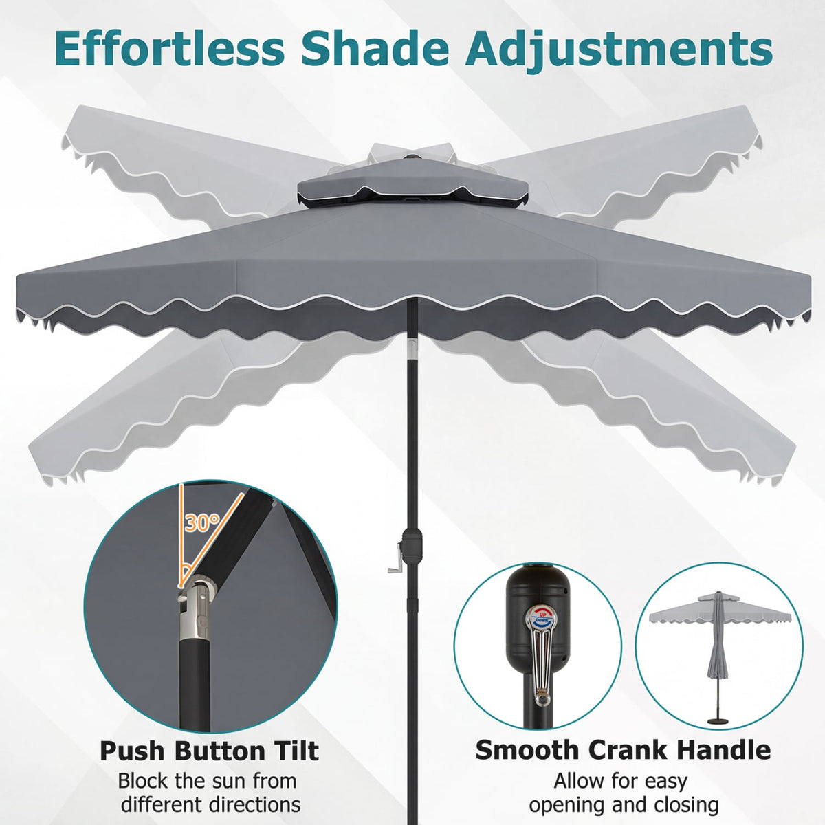 10 Feet Patio Umbrella with Push Button Tilt and Crank-Gray-Outdoor Umbrellas-DECOROLALA