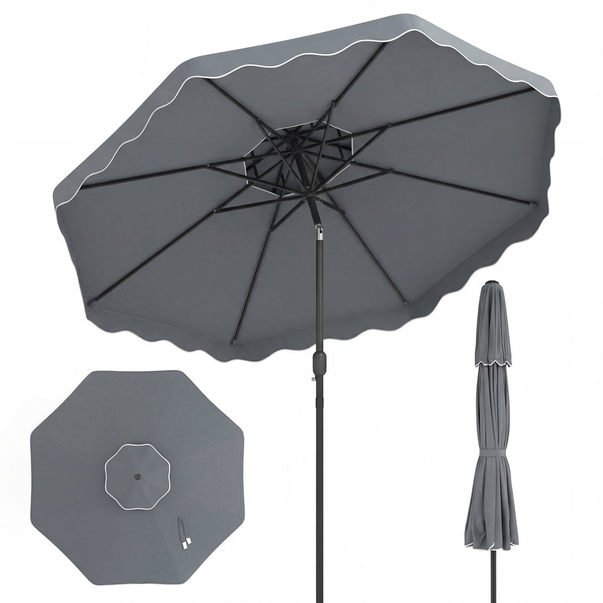 10 Feet Patio Umbrella with Push Button Tilt and Crank-Gray-Outdoor Umbrellas-DECOROLALA