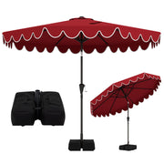 10 Feet Patio Umbrella with Weighted Base and Sandbags-Burgundy-Outdoor Umbrellas-DECOROLALA