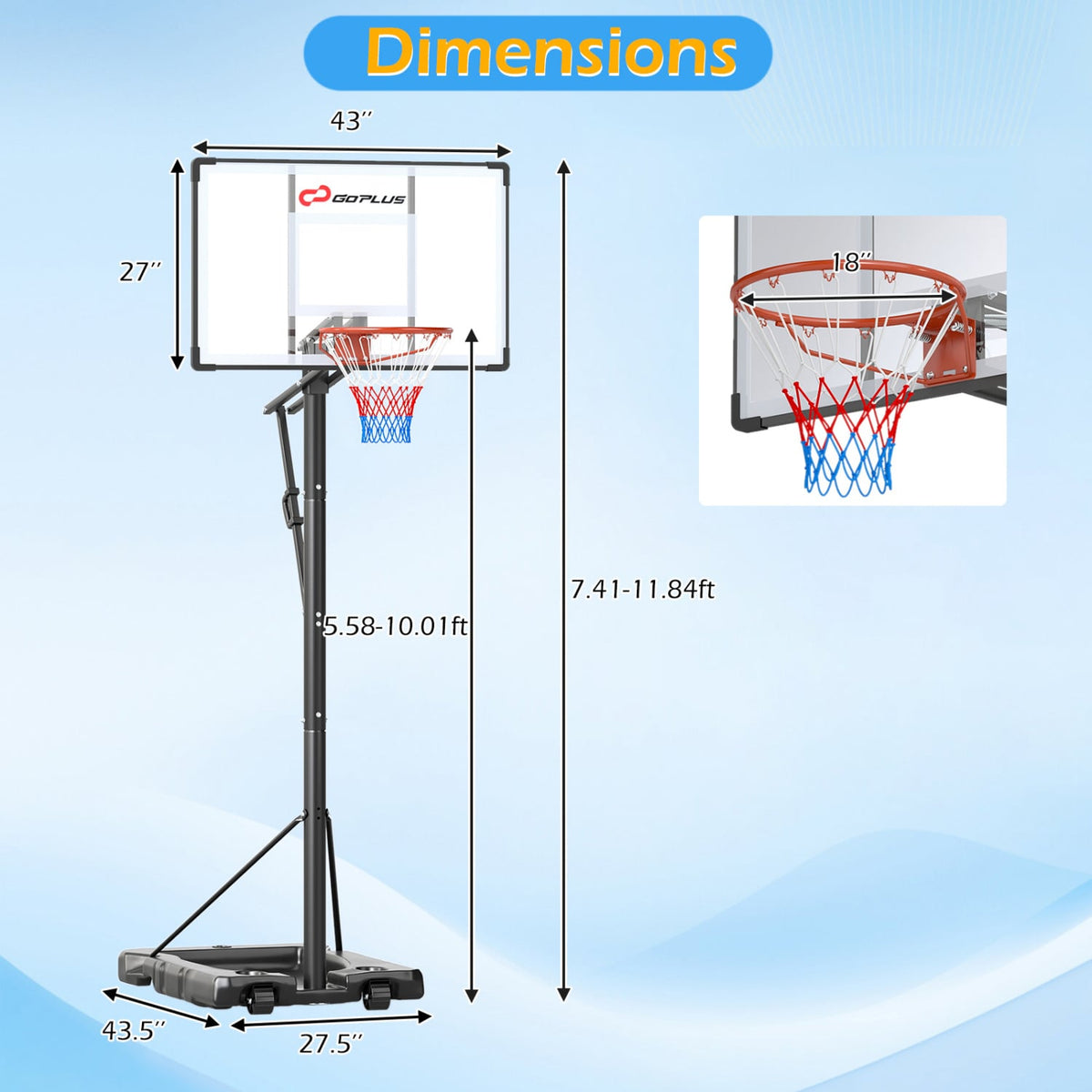 10 Feet Portable Basketball Hoop Outdoor for Adults-Sporting Goods-DECOROLALA
