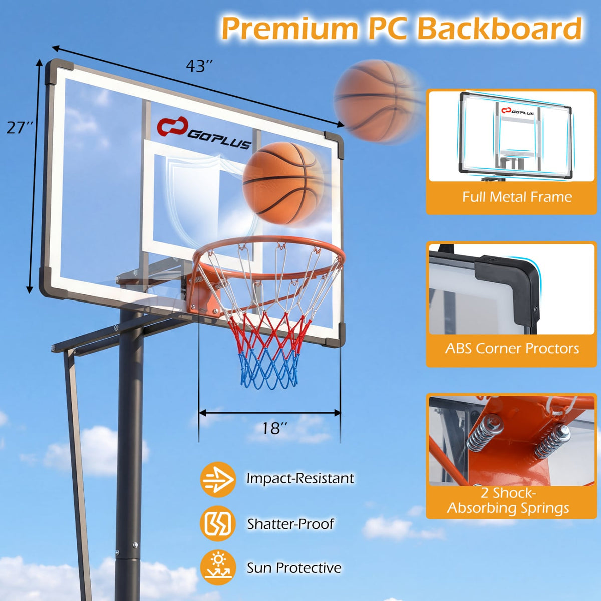 10 Feet Portable Basketball Hoop Outdoor for Adults-Sporting Goods-DECOROLALA