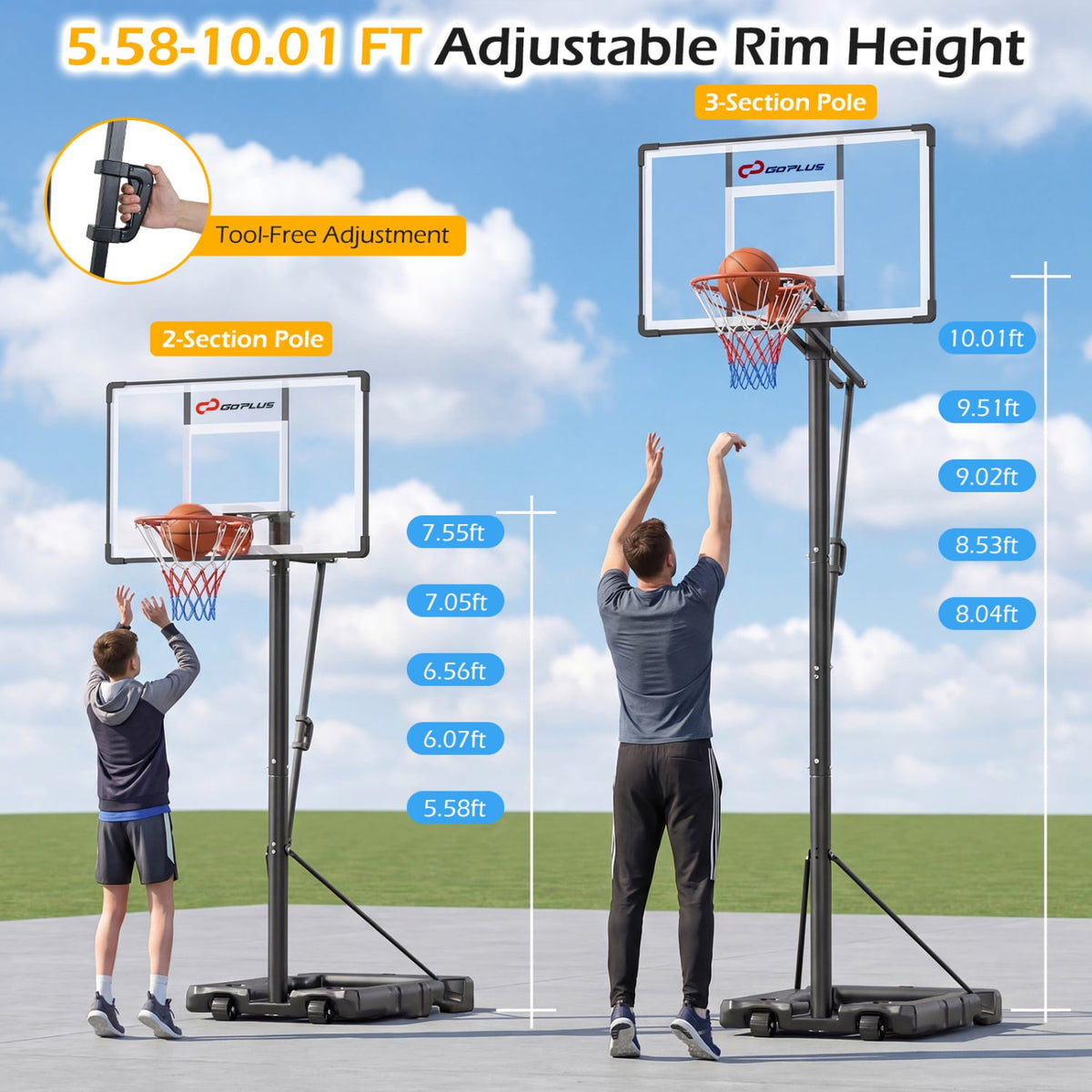 10 Feet Portable Basketball Hoop Outdoor for Adults-Sporting Goods-DECOROLALA