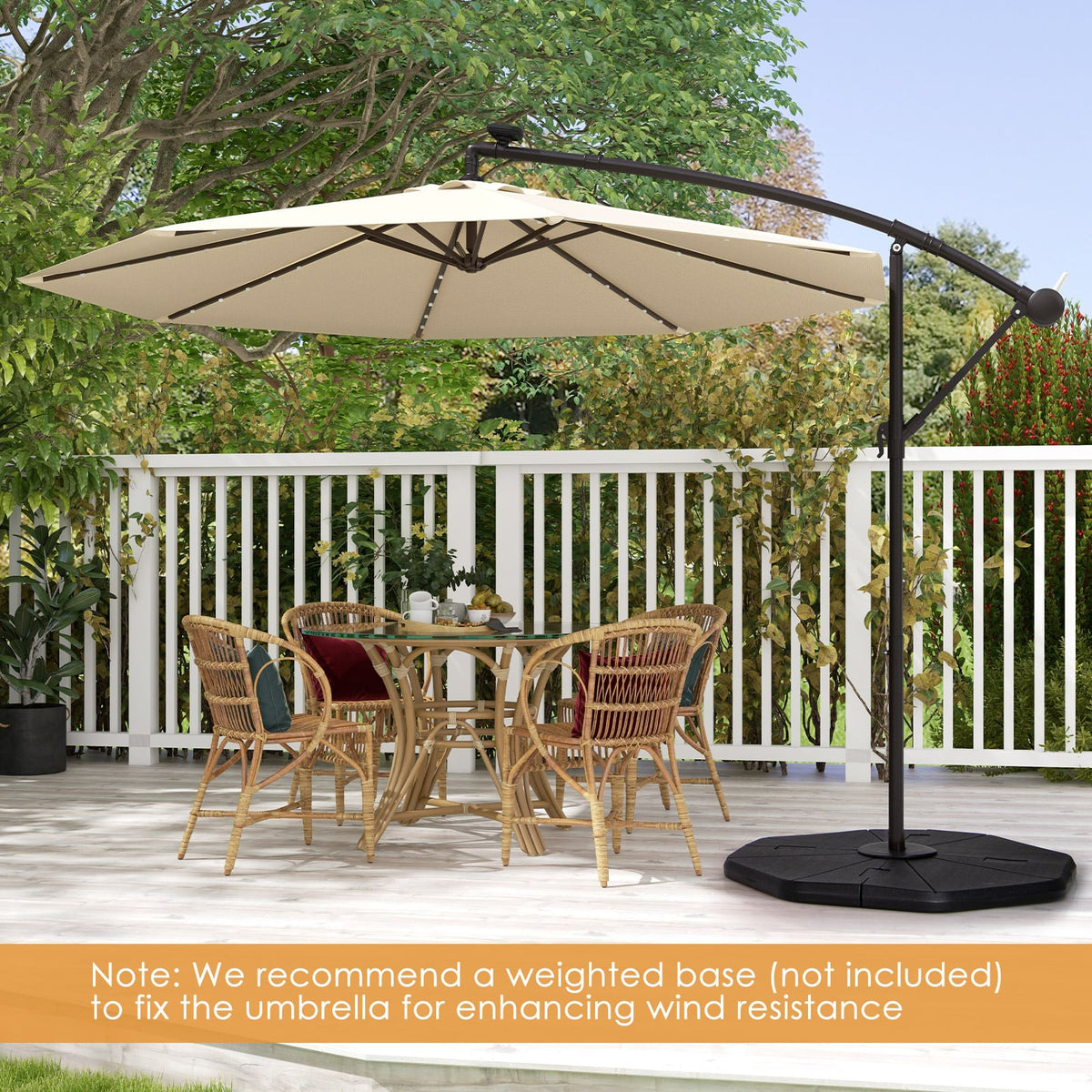 10 Feet Solar Offset Hanging Umbrella with 40 Lamp Beads and Solar Panel-Beige-Outdoor Umbrellas-DECOROLALA