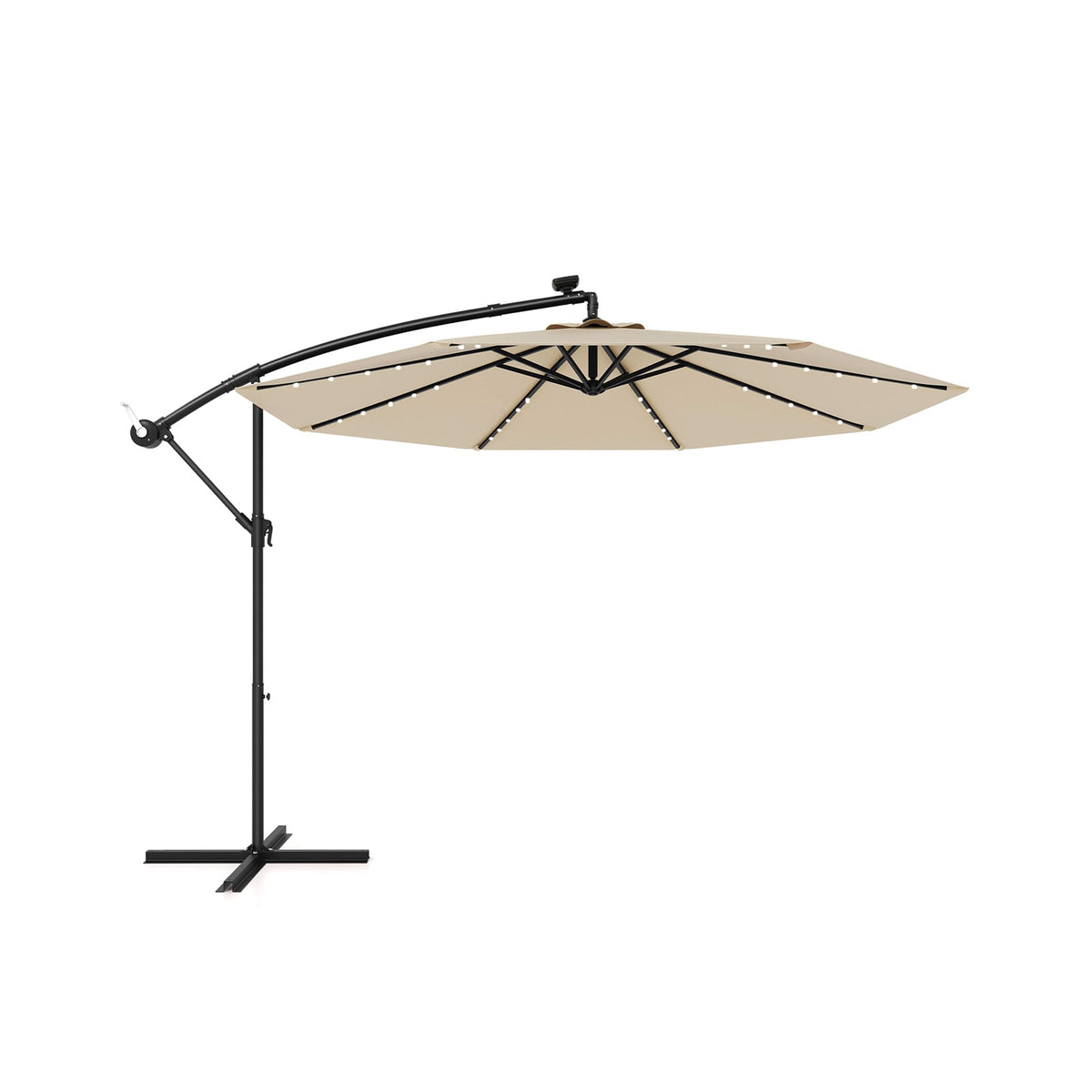 10 Feet Solar Offset Hanging Umbrella with 40 Lamp Beads and Solar Panel-Beige-Outdoor Umbrellas-DECOROLALA