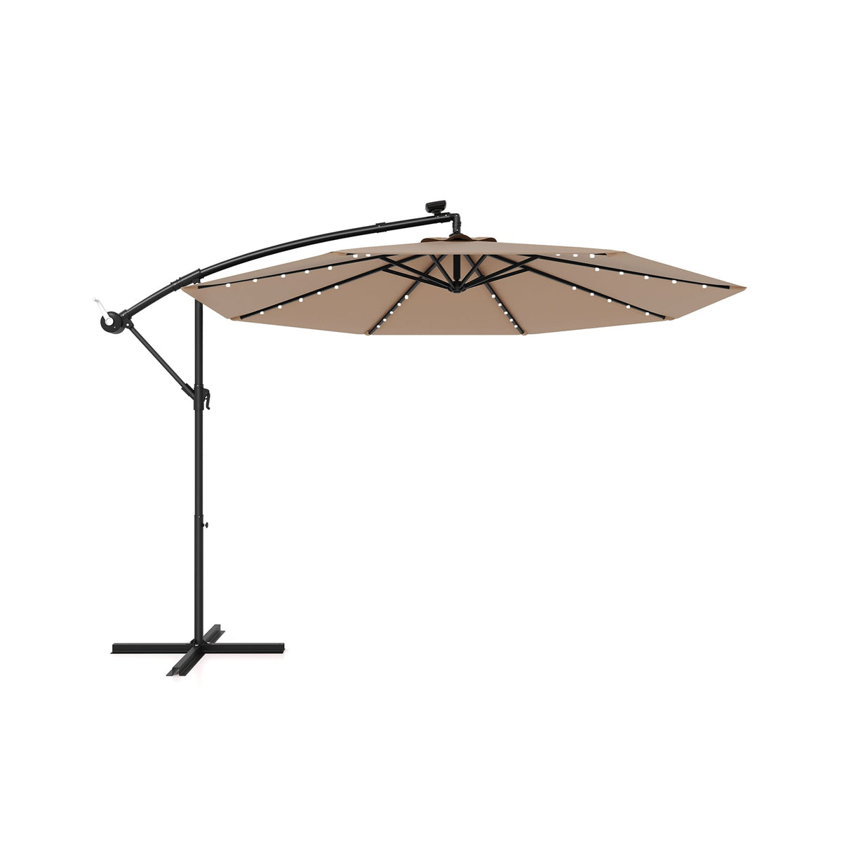 10 Feet Solar Offset Hanging Umbrella with 40 Lamp Beads and Solar Panel-Tan-Outdoor Umbrellas-DECOROLALA