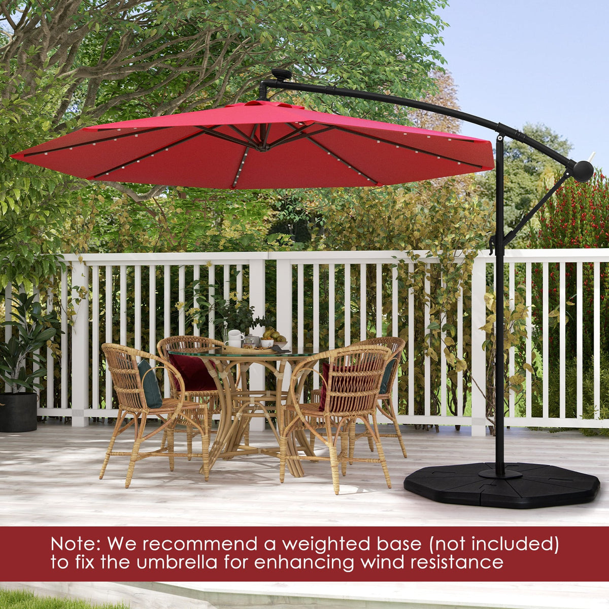 10 Feet Solar Offset Hanging Umbrella with 40 Lamp Beads and Solar Panel-Wine-Outdoor Umbrellas-DECOROLALA