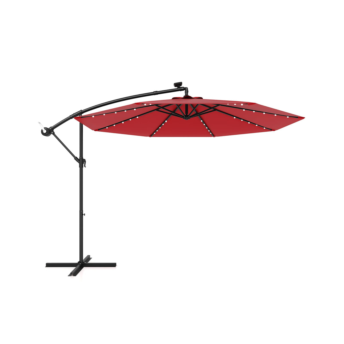 10 Feet Solar Offset Hanging Umbrella with 40 Lamp Beads and Solar Panel-Wine-Outdoor Umbrellas-DECOROLALA
