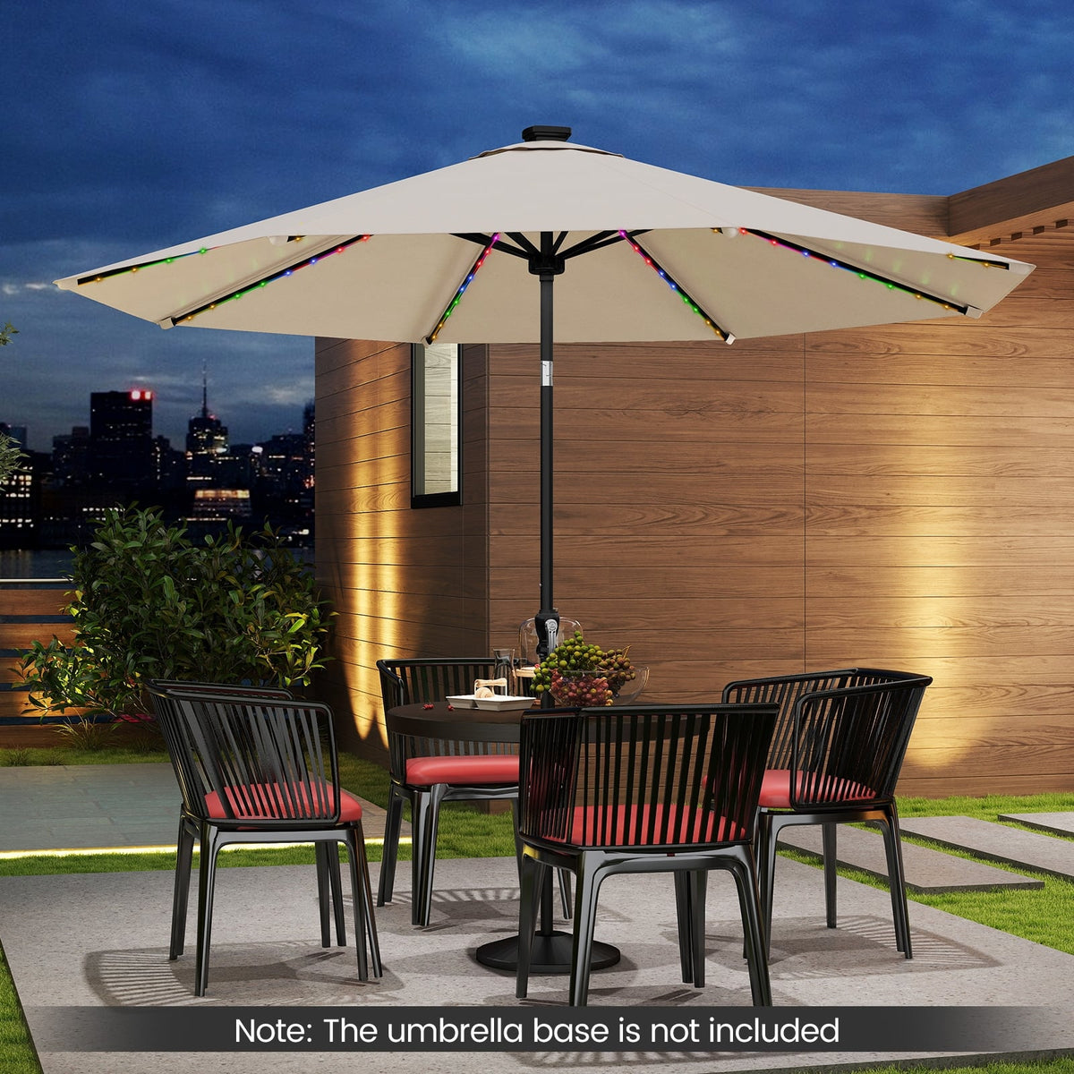 10 Feet Solar Patio Umbrella with 96 Multi-Colored Flowing LED Lights and Tilt Adjustment-Beige-Outdoor Umbrellas-DECOROLALA
