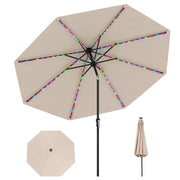 10 Feet Solar Patio Umbrella with 96 Multi-Colored Flowing LED Lights and Tilt Adjustment-Beige-Outdoor Umbrellas-DECOROLALA