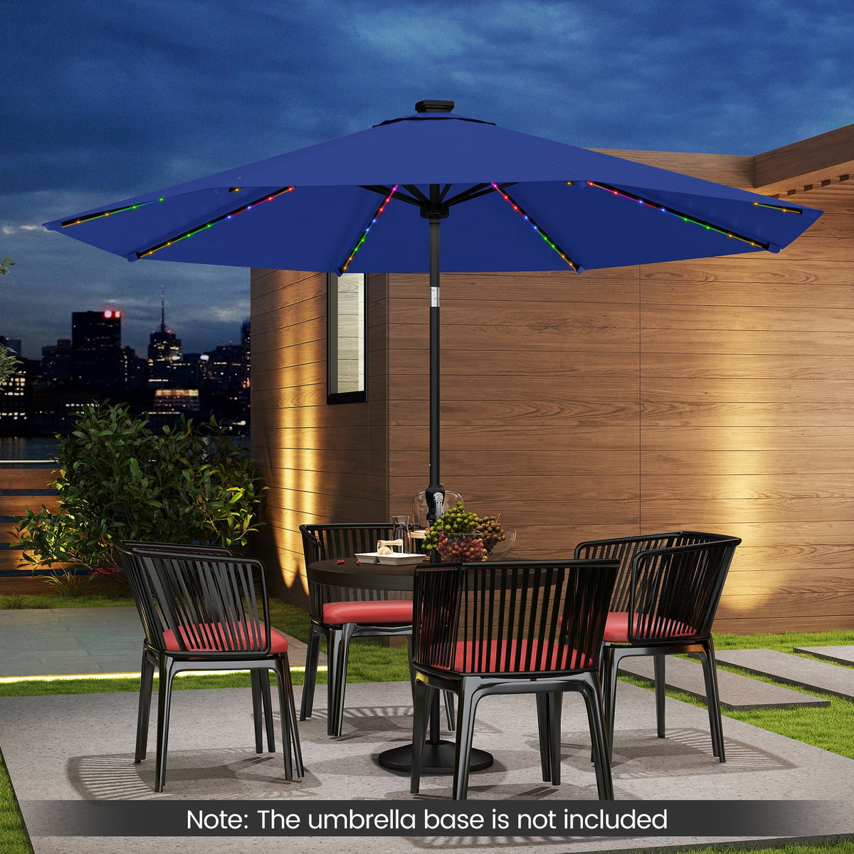 10 Feet Solar Patio Umbrella with 96 Multi-Colored Flowing LED Lights and Tilt Adjustment-Navy-Outdoor Umbrellas-DECOROLALA