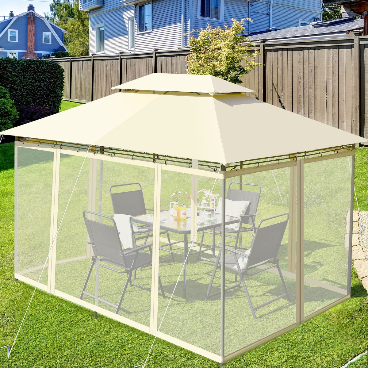 10 Feet x 13 Feet Tent Canopy Shelter with Removable Netting Sidewall-Beige-Gazebos-DECOROLALA