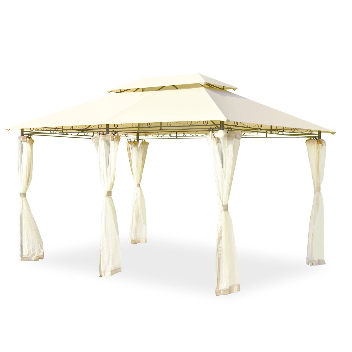 10 Feet x 13 Feet Tent Canopy Shelter with Removable Netting Sidewall-Beige-Gazebos-DECOROLALA