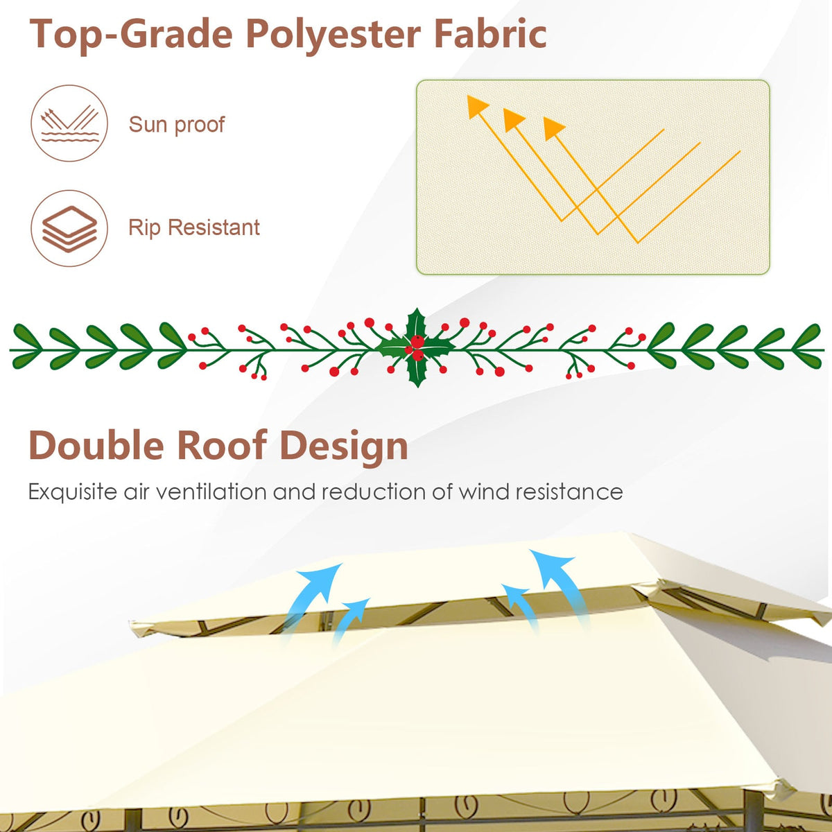 10 Feet x 13 Feet Tent Canopy Shelter with Removable Netting Sidewall-Beige-Gazebos-DECOROLALA