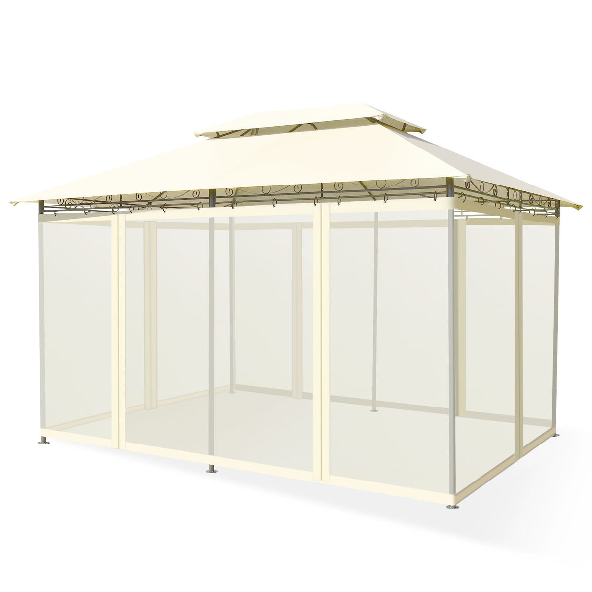 10 Feet x 13 Feet Tent Canopy Shelter with Removable Netting Sidewall-Beige-Gazebos-DECOROLALA