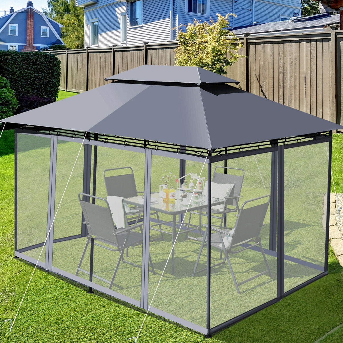 10 Feet x 13 Feet Tent Canopy Shelter with Removable Netting Sidewall-Gray-Gazebos-DECOROLALA