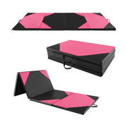 10 Feet x 4 Feet x 2 Inch Folding Exercise Mat with Hook and Loop Fasteners-Black and Pink-Yoga & Gym Mats-DECOROLALA