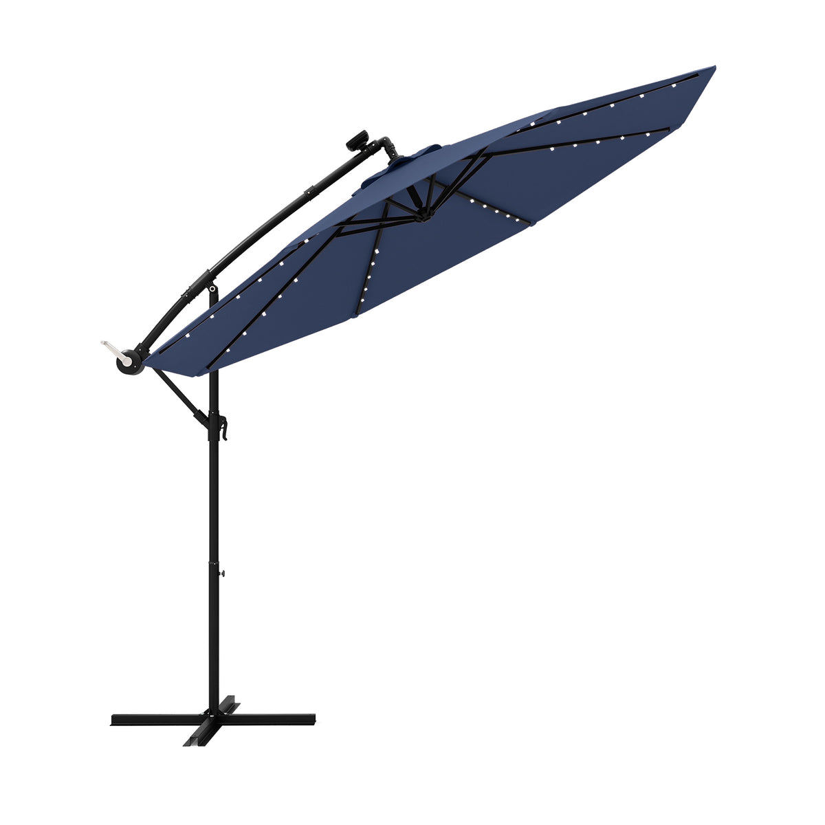10 Ft Solar LED Offset Umbrella with 40 Lights and Cross Base for Patio-Blue-Outdoor Umbrellas-DECOROLALA