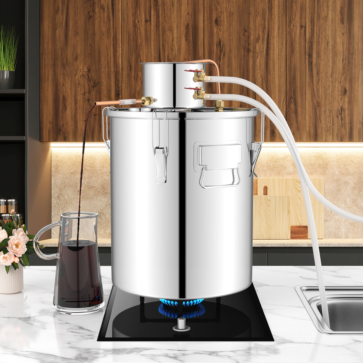 10 Gal 40 L Water Alcohol Distiller with 2 Stainless Steel Pots-10 Gal-Juicers & Coffee Machines-DECOROLALA