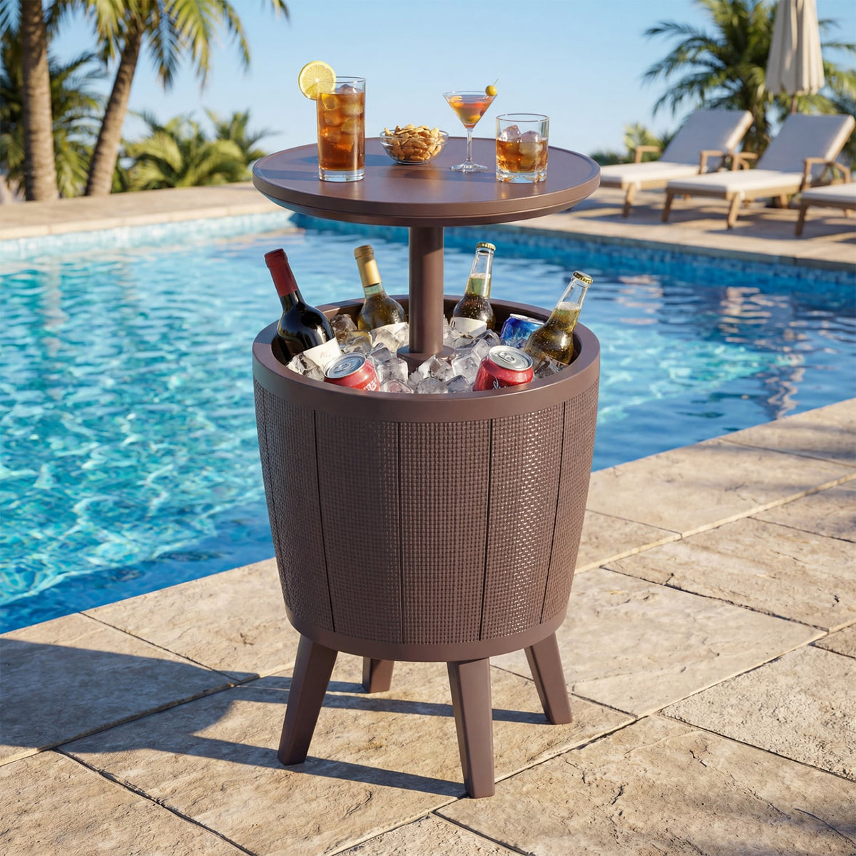 10 Gallon Beer and Wine Cooler with Lift-Top and Drainage Plug-Brown-Coolers-DECOROLALA