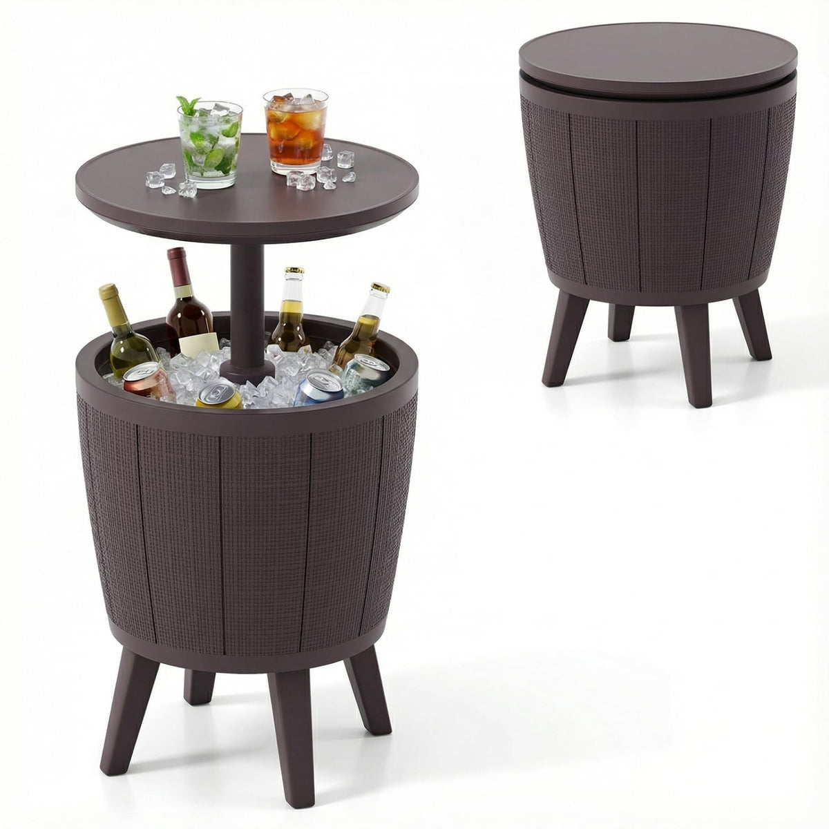 10 Gallon Beer and Wine Cooler with Lift-Top and Drainage Plug-Brown-Coolers-DECOROLALA